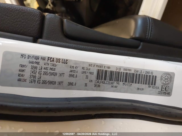 12592597 :رقم المزاد ، 1C4RJFAG8JC331007 vin ، 2018 Jeep Grand Cherokee Laredo مزاد بيع