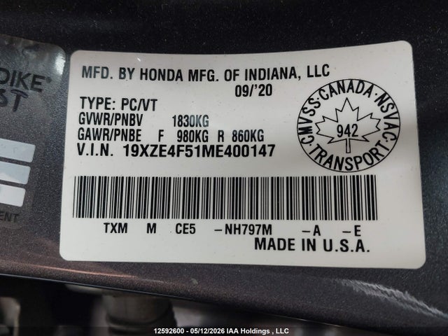 19XZE4F51ME400147 Honda Insight