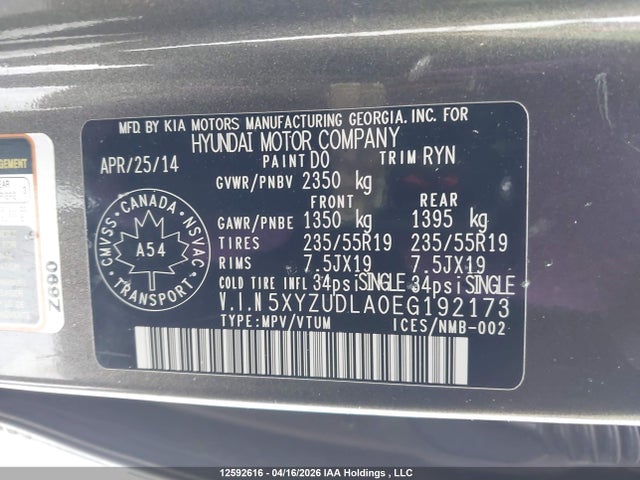 Продажа на аукционе авто 2014 Hyundai Santa Fe Sport 2.0t Se, vin: 5XYZUDLA0EG192173, номер лота: 12592616