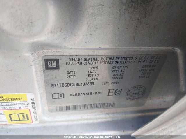 2011 Chevrolet Aveo Lt მანქანა იყიდება აუქციონზე, vin: 3G1TB5DG0BL132850, აუქციონის ნომერი: 12592638