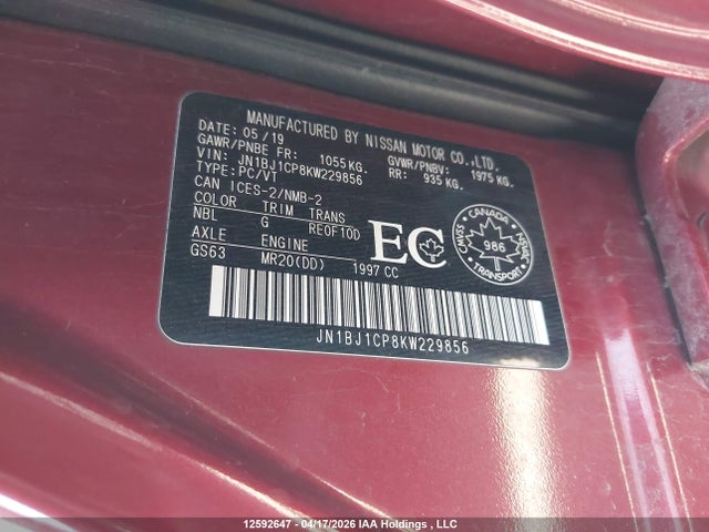 JN1BJ1CP8KW229856 Nissan Qashqai S 4dr2wd