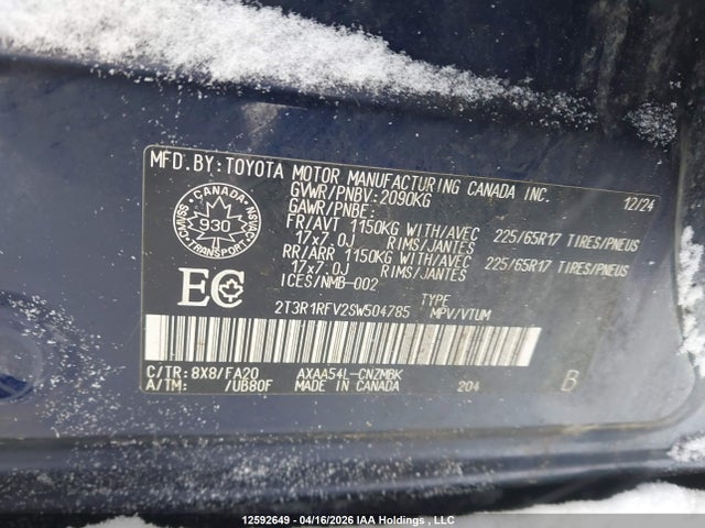 12592649 :رقم المزاد ، 2T3R1RFV2SW504785 vin ، 2025 Toyota Rav4 Xle مزاد بيع