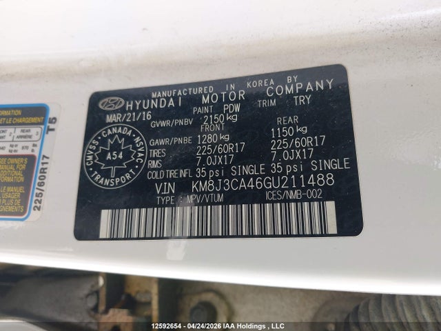 Продаж на аукціоні авто 2016 Hyundai Tucson Premium, vin: KM8J3CA46GU211488, номер лоту: 12592654