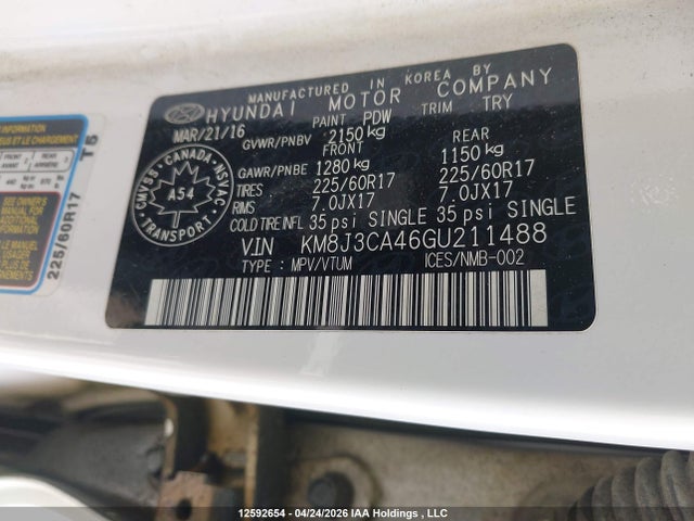Продаж на аукціоні авто 2016 Hyundai Tucson Premium, vin: KM8J3CA46GU211488, номер лоту: 12592654