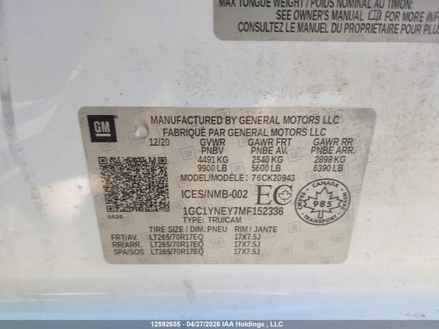 1GC1YNEY7MF152336 Chevrolet Silverado 2500hd Lt