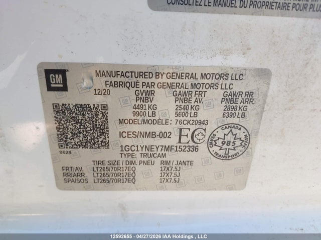 1GC1YNEY7MF152336 Chevrolet Silverado 2500hd Lt