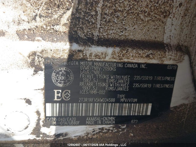 2T3R1RFV5KW034588 Toyota Rav4 Xle