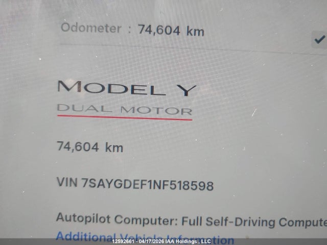 2022 Tesla Model Y მანქანა იყიდება აუქციონზე, vin: 7SAYGDEF1NF518598, აუქციონის ნომერი: 12592661