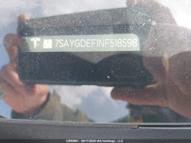 2022 Tesla Model Y მანქანა იყიდება აუქციონზე, vin: 7SAYGDEF1NF518598, აუქციონის ნომერი: 12592661