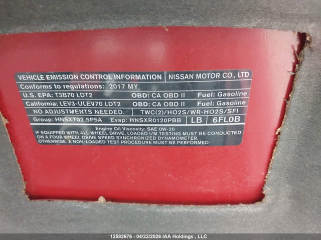 5N1AT2MV8HC734663 Nissan Rogue Sv/sl