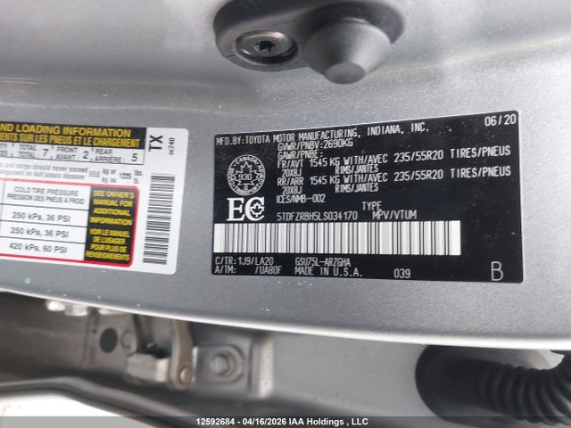 2020 Toyota Highlander Limited მანქანა იყიდება აუქციონზე, vin: 5TDFZRBH5LS034170, აუქციონის ნომერი: 12592684