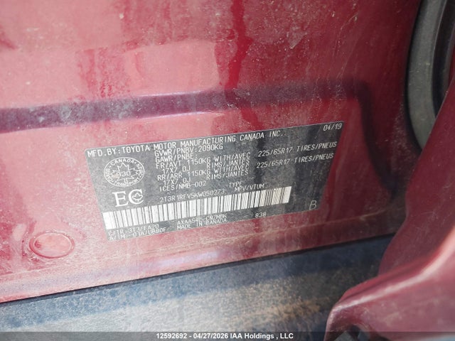 12592692 :رقم المزاد ، 2T3R1RFV5KW050273 vin ، 2019 Toyota Rav4 Xle مزاد بيع