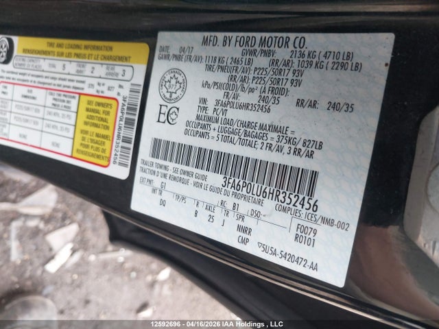 Продажа на аукционе авто 2017 Ford Fusion Hybrid Se, vin: 3FA6P0LU6HR352456, номер лота: 12592696