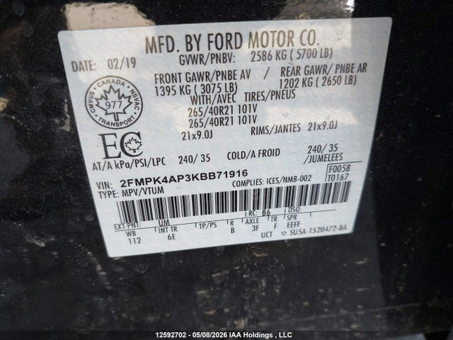 Продажа на аукционе авто 2019 Ford Edge St, vin: 2FMPK4AP3KBB71916, номер лота: 12592702