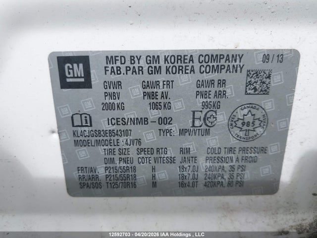 Продажа на аукционе авто 2014 Buick Encore, vin: KL4CJGSB3EB543107, номер лота: 12592703