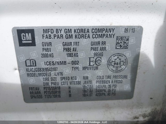 Продажа на аукционе авто 2014 Buick Encore, vin: KL4CJGSB3EB543107, номер лота: 12592703