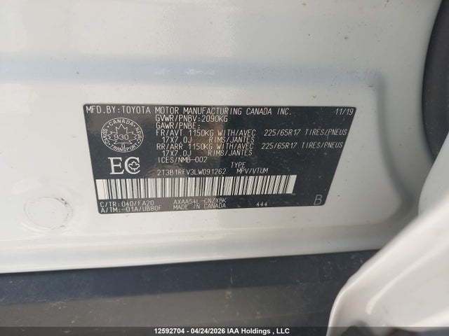 2020 Toyota Rav4 Le მანქანა იყიდება აუქციონზე, vin: 2T3B1RFV3LW091262, აუქციონის ნომერი: 12592704
