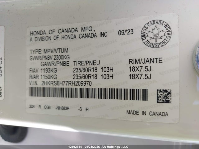 2HKRS6H77RH209970 Honda CR-V HYBRID