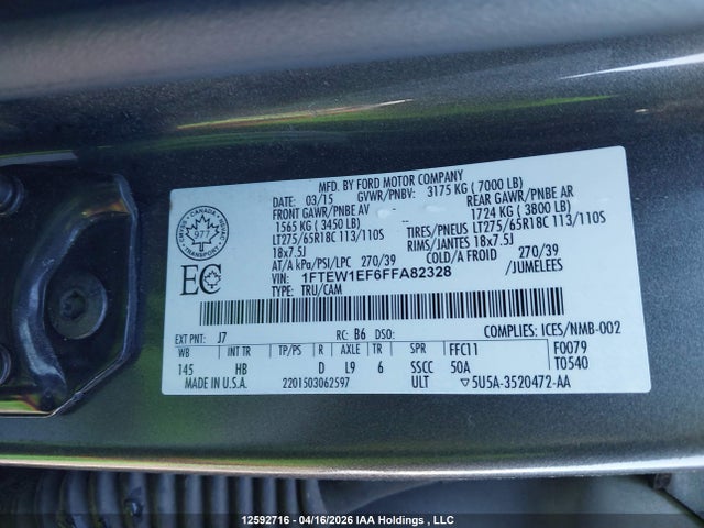 2015 Ford F150 Supercrew მანქანა იყიდება აუქციონზე, vin: 1FTEW1EF6FFA82328, აუქციონის ნომერი: 12592716