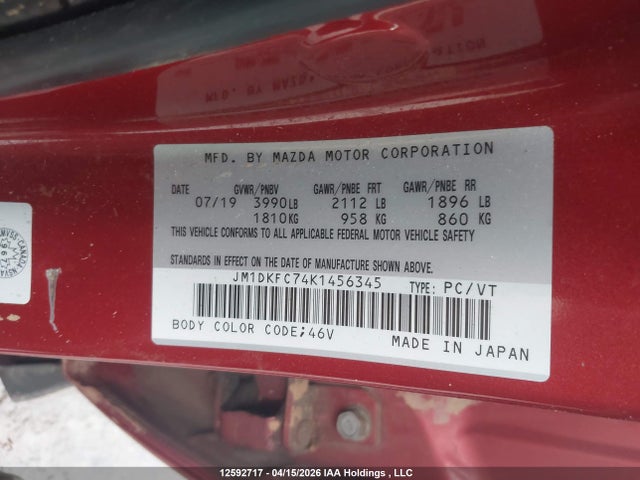 12592717 :رقم المزاد ، JM1DKFC74K1456345 vin ، 2019 Mazda Cx-3 Touring مزاد بيع
