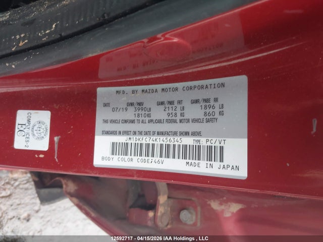 12592717 :رقم المزاد ، JM1DKFC74K1456345 vin ، 2019 Mazda Cx-3 Touring مزاد بيع
