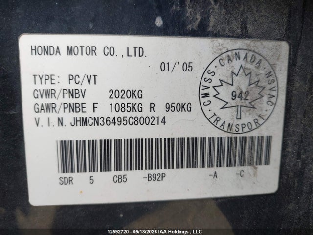 Продаж на аукціоні авто 2005 Honda Accord, vin: JHMCN36495C800214, номер лоту: 12592720