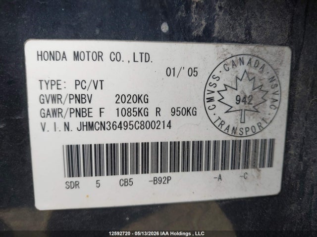 Продаж на аукціоні авто 2005 Honda Accord, vin: JHMCN36495C800214, номер лоту: 12592720