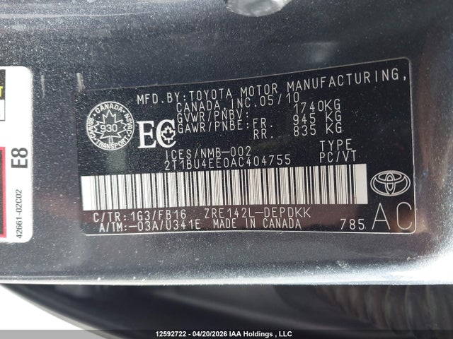 2010 Toyota Corolla Ce მანქანა იყიდება აუქციონზე, vin: 2T1BU4EE0AC404755, აუქციონის ნომერი: 12592722