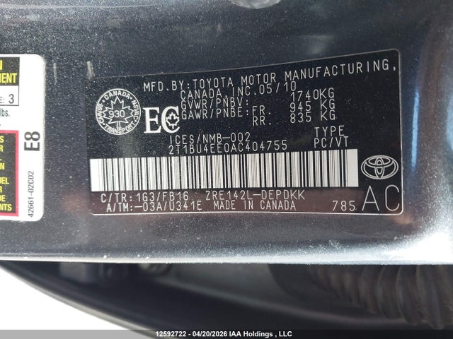 2010 Toyota Corolla Ce მანქანა იყიდება აუქციონზე, vin: 2T1BU4EE0AC404755, აუქციონის ნომერი: 12592722