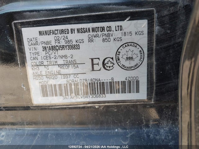 Aukcja sprzedaży 2024 Nissan Sentra Sv, vin: 3N1AB8CV5RY306833, numer aukcji: 12592724