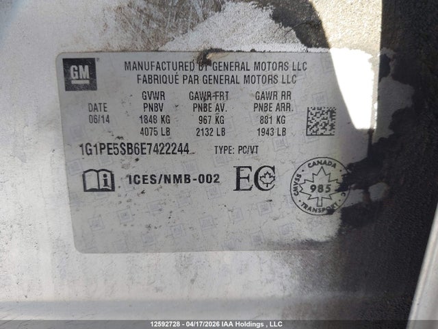 1G1PE5SB6E7422244 Chevrolet Cruze