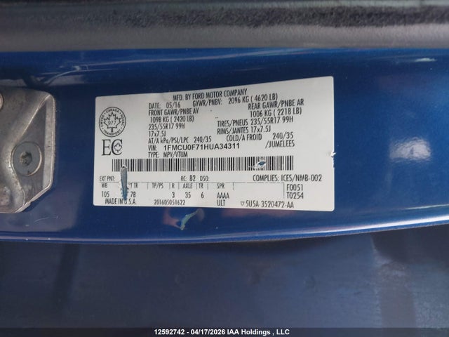 1FMCU0F71HUA34311 Ford ESCAPE S