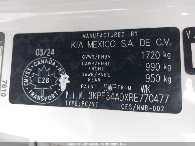 3KPF34ADXRE770477 KIA Forte Ex/ex Premium/ex+/gt-line