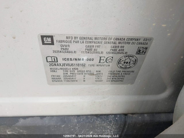 2GNAXJEV8J6118162 Chevrolet EQUINOX LT