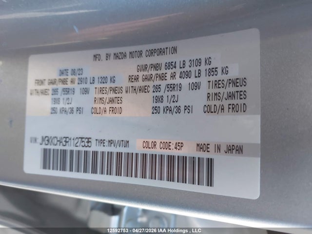 2024 Mazda Cx-90 Phev Gs-l მანქანა იყიდება აუქციონზე, vin: JM3KKCHA3R1127535, აუქციონის ნომერი: 12592753