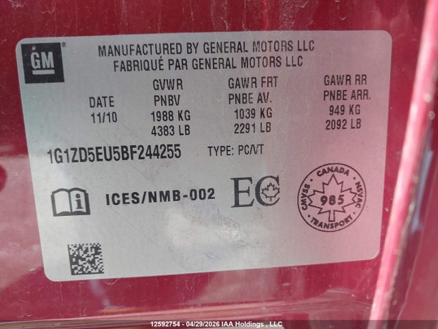 Продажа на аукционе авто 2011 Chevrolet Malibu 2lt, vin: 1G1ZD5EU5BF244255, номер лота: 12592754