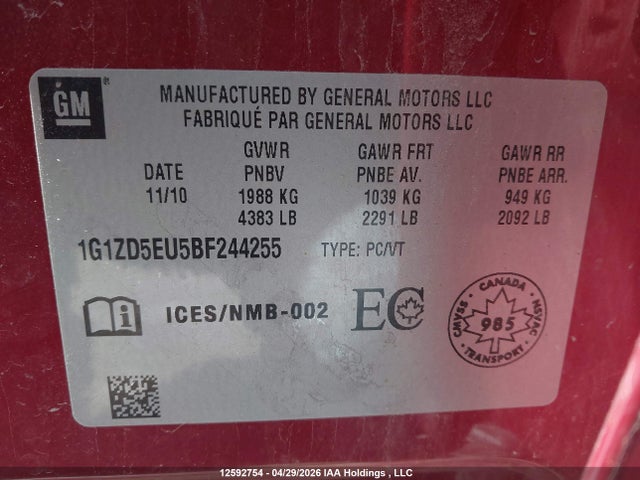 Продажа на аукционе авто 2011 Chevrolet Malibu 2lt, vin: 1G1ZD5EU5BF244255, номер лота: 12592754