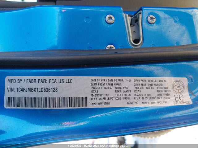 Продажа на аукционе авто 2020 Jeep Cherokee Trailhawk, vin: 1C4PJMBX1LD636128, номер лота: 12525933