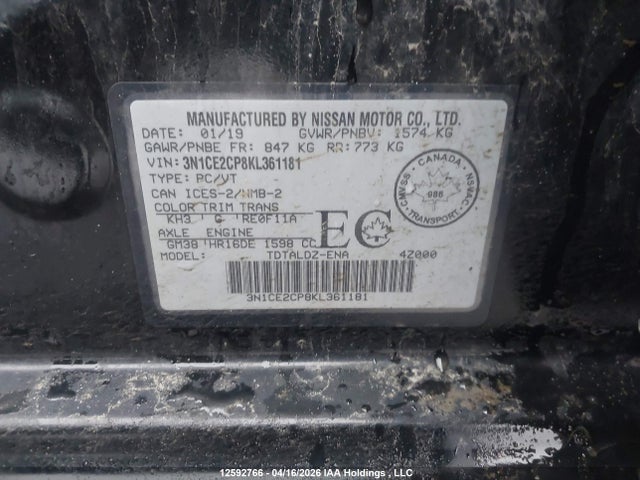 3N1CE2CP8KL361181 Nissan Versa Note S/sv