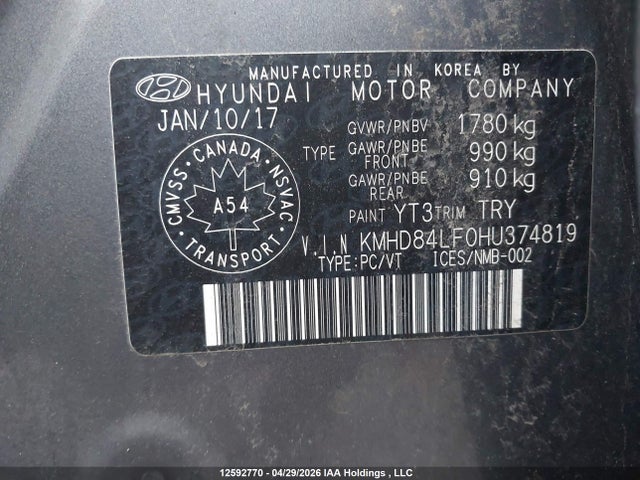 KMHD84LF0HU374819 Hyundai ELANTRA GL