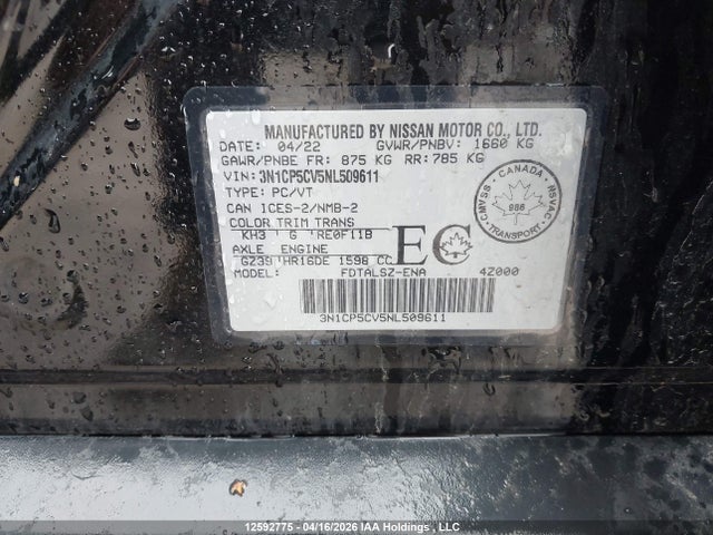 3N1CP5CV5NL509611 Nissan KICKS SV