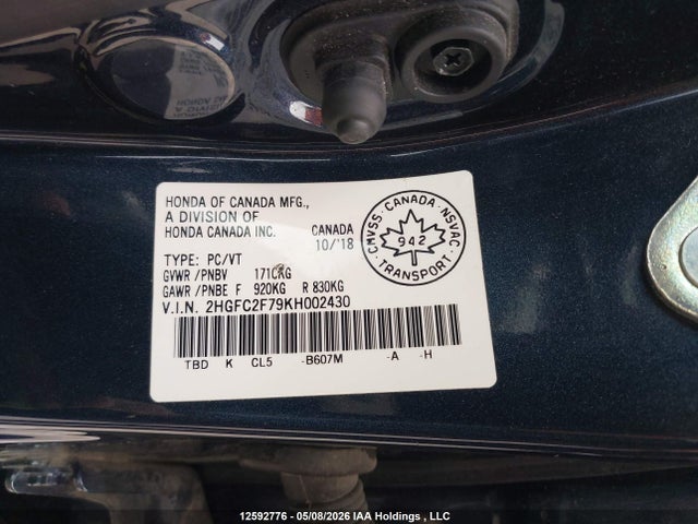 Aukcja sprzedaży 2019 Honda Civic Ex, vin: 2HGFC2F79KH002430, numer aukcji: 12592776