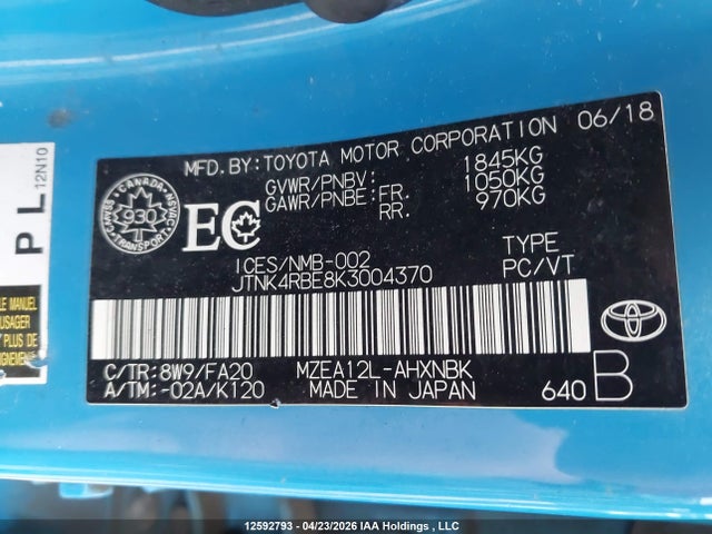 JTNK4RBE8K3004370 Toyota Corolla