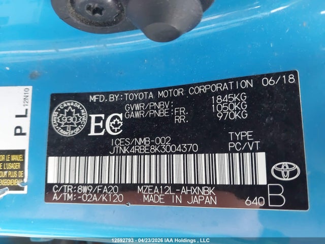 JTNK4RBE8K3004370 Toyota Corolla