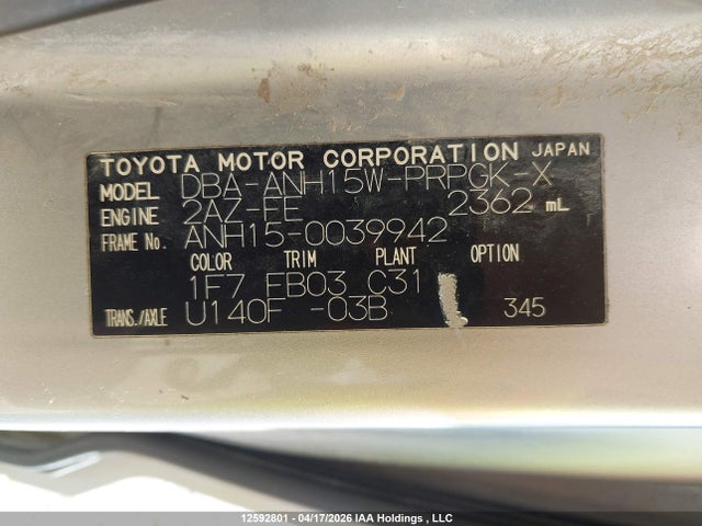 12592801 :رقم المزاد ، ANH15003942 vin ، 2006 Toyota Alphard مزاد بيع