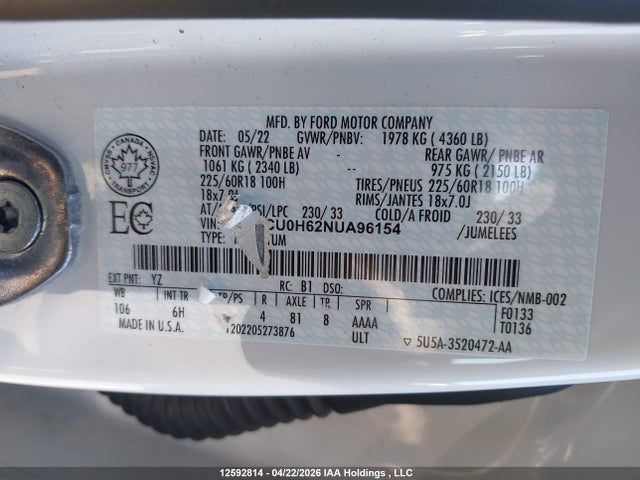 1FMCU0H62NUA96154 Ford Escape