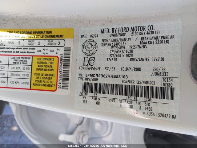 Продажа на аукционе авто 2024 Ford Bronco Sport Big Bend, vin: 3FMCR9B62RRE53103, номер лота: 12592827