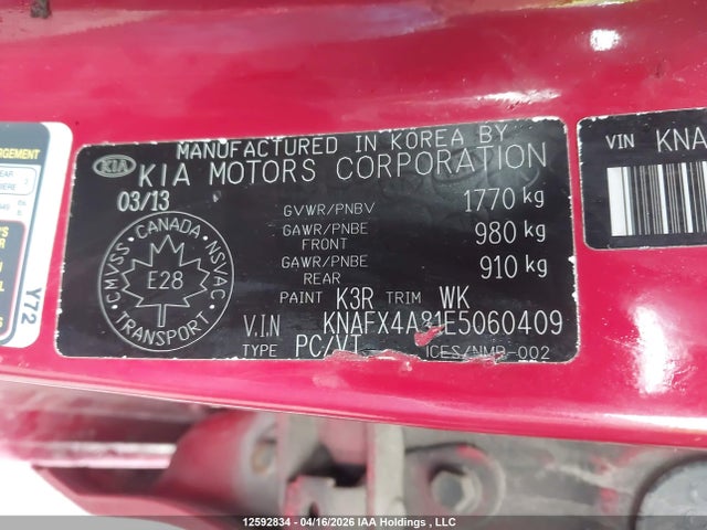 2014 Kia Forte მანქანა იყიდება აუქციონზე, vin: KNAFX4A81E5060409, აუქციონის ნომერი: 12592834