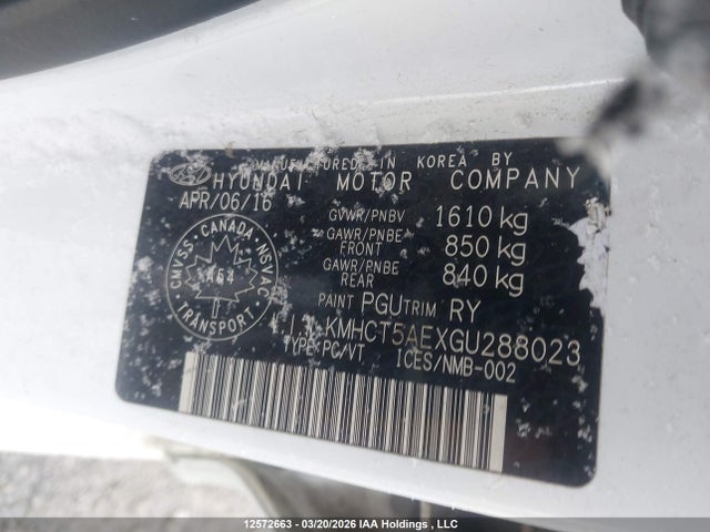 Продажа на аукционе авто 2016 Hyundai Accent Gl, vin: KMHCT5AEXGU288023, номер лота: 12572663