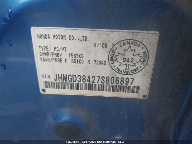 Aukcja sprzedaży 2007 Honda Fit Lx, vin: JHMGD38427S806897, numer aukcji: 12592851